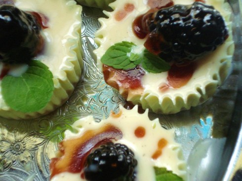 Close-up shot of BerryMint mini cheesecakes.